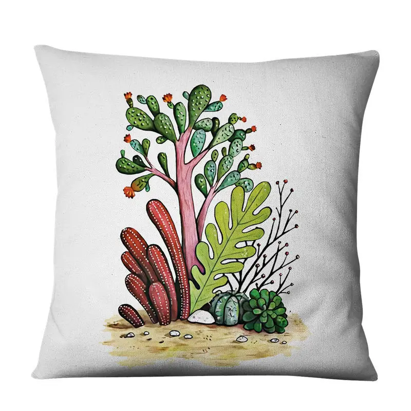 Скандинавские суккулентные льняные наволочки для подушек С КАКТУСОМ тканевые