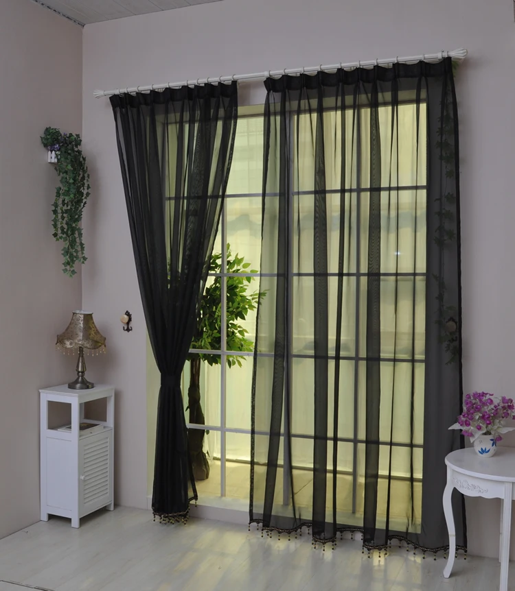 Бесплатная доставка оконная занавеска прозрачные шторы из черной вуали/пряжи