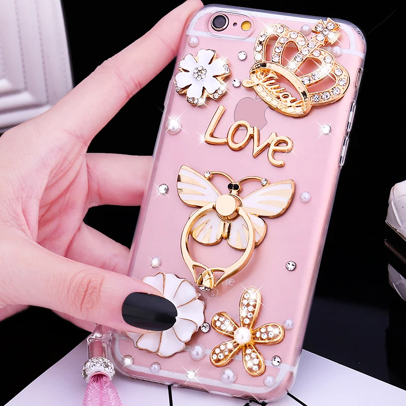 Роскошный блестящий чехол для Galaxy Note9 из ТПУ с перстнем в виде бабочки павлина