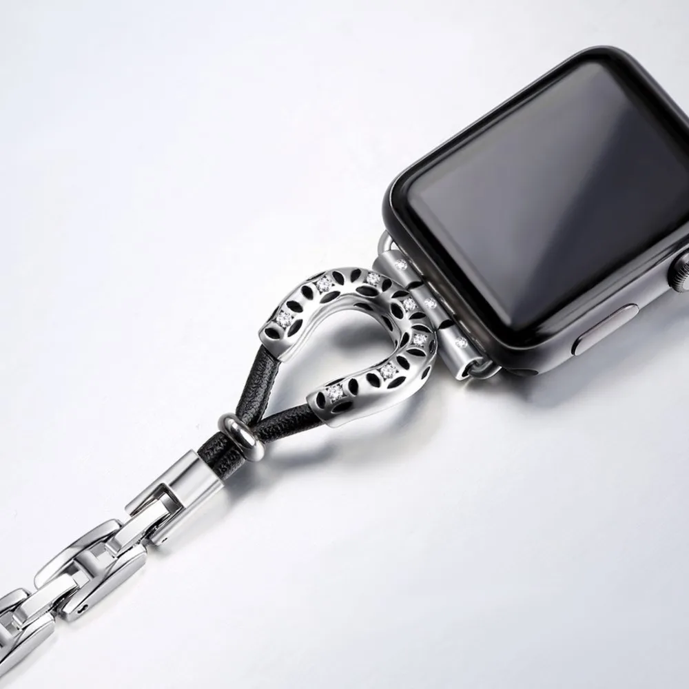Браслет из нержавеющей стали для Apple Watch 4 регулируемый сменный кожаный ремешок с
