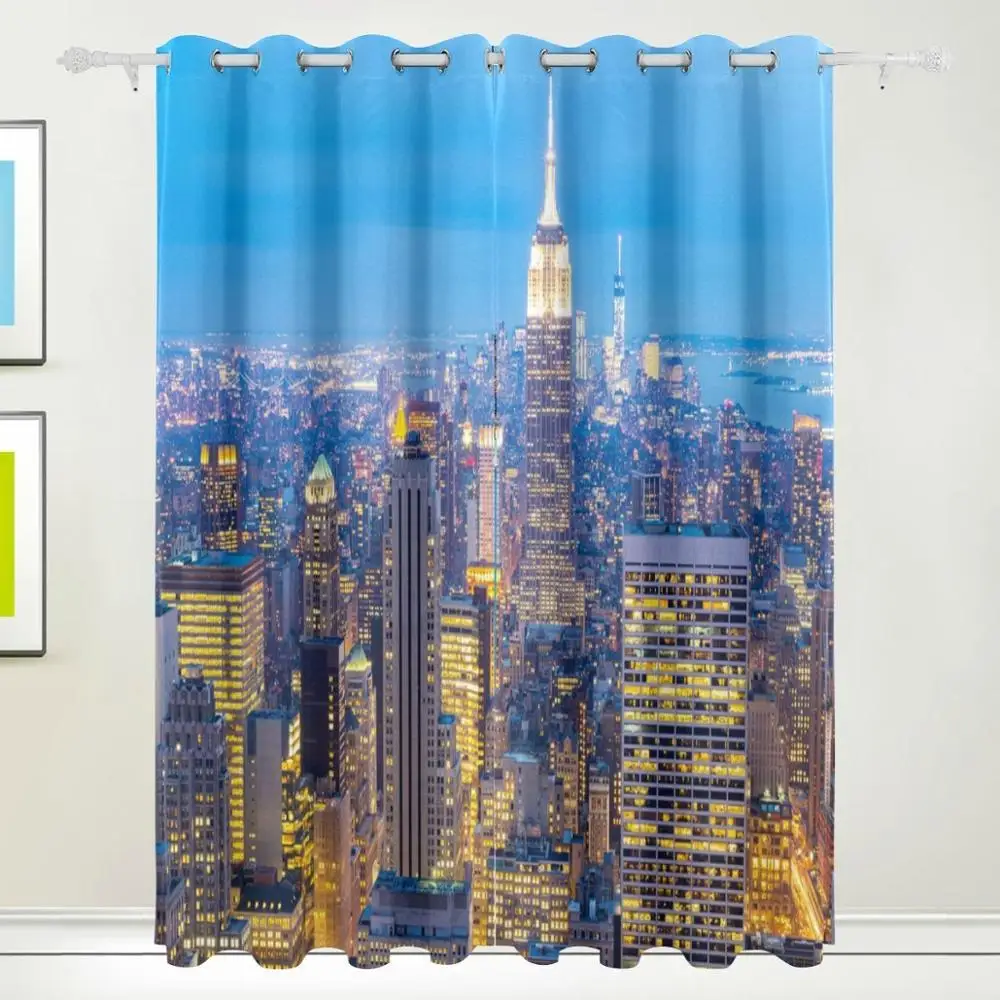 Нью Йорк небоскребы Сумерки занавески затемняющие панели Grommet разделитель