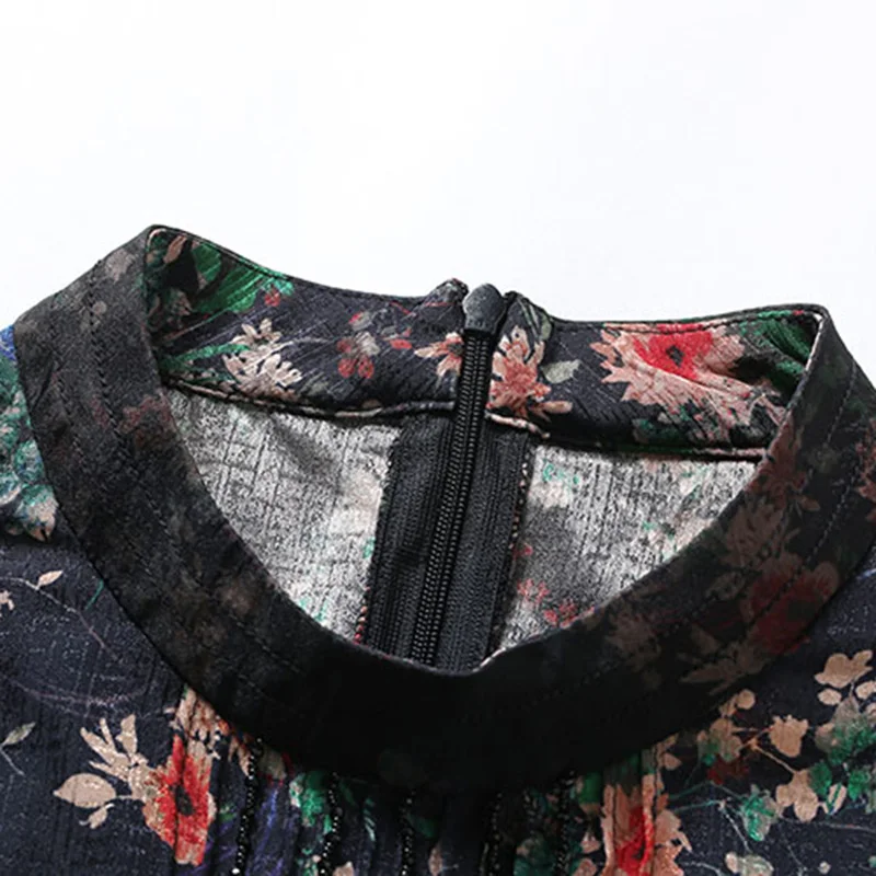 Женское винтажное платье-трапеция из 100% шелка с круглым вырезом и короткими