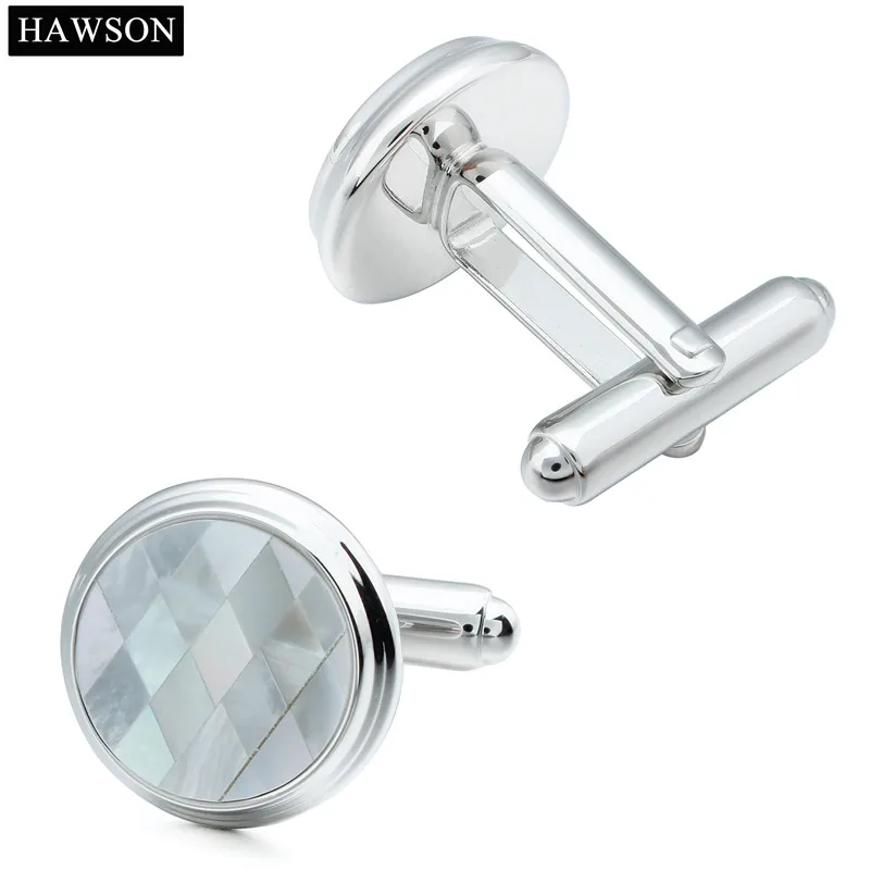 Классические перламутровые запонки HAWSON круглые с родиевым покрытием