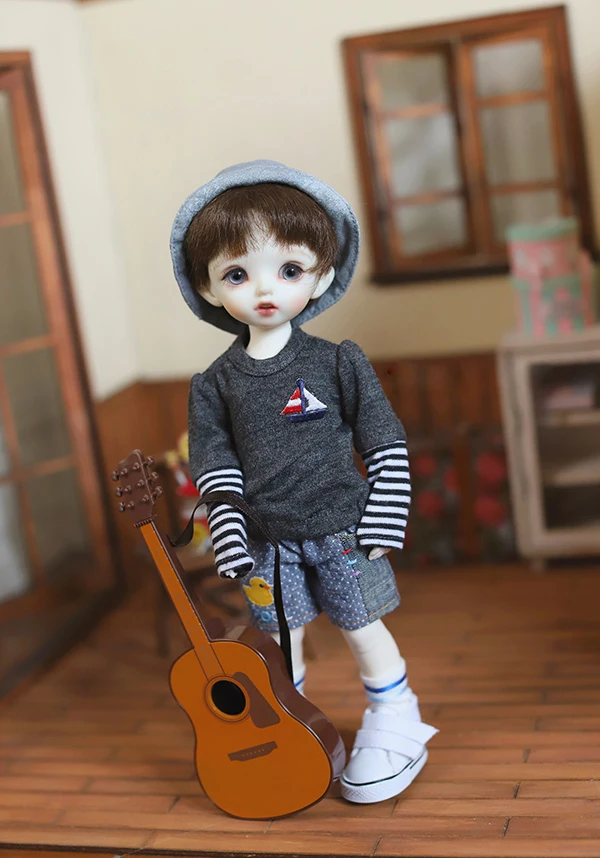 Кукольная рубашка BJD темно-серая Футболка с рукавами-воланами и рисунком yawl для