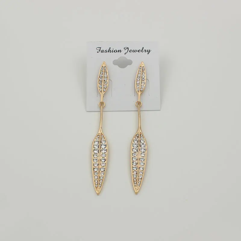 Модные длинные висячие серьги hyperbole Стразы с листьями для женщин и девушек