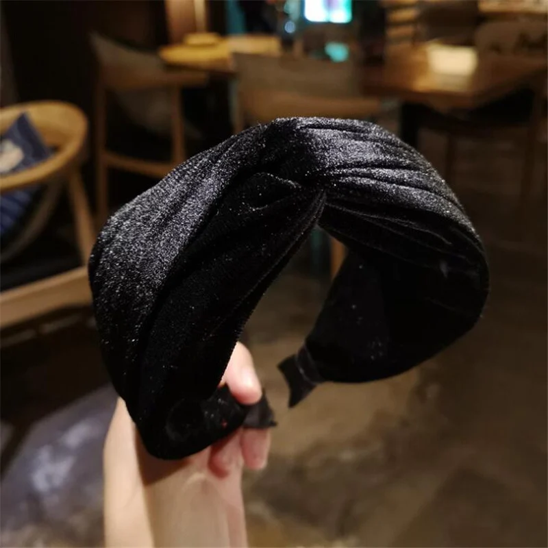 Black 1 шт. Винтаж Для женщин в Корейском стиле для девочек, Одноцветный вельветовый ободок для волос аксессуары, лента для волос для девочек с повязкой на голову, возраст однотонные Цвет ретро крест Головные уборы - Цвет: Black
