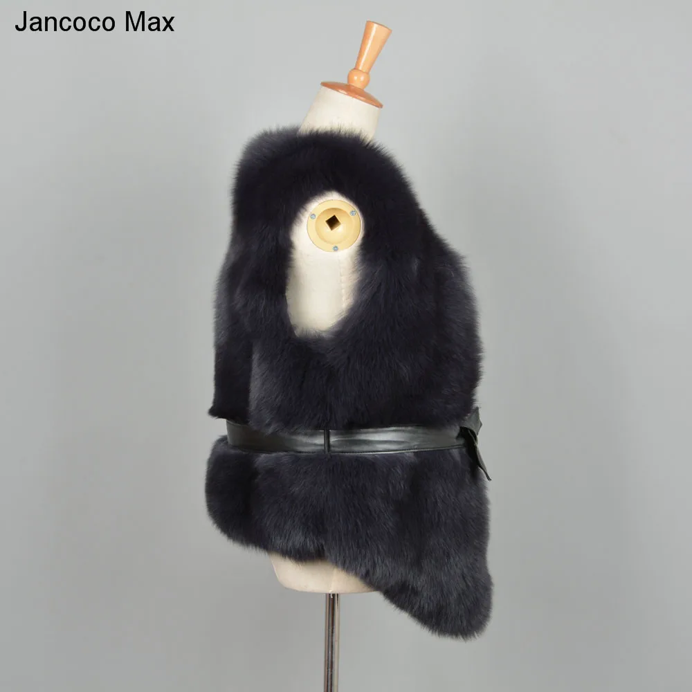 Женский меховой жилет с поясом Jancoco Max теплая безрукавка из натурального Лисьего