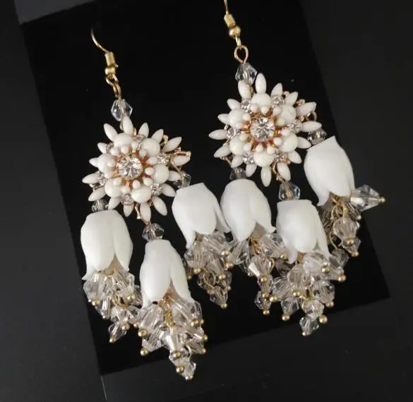 Earrings Роскошная Цветочная свадебная корона, двойная лента, кристалл, жемчуг, для волос, лоза, свадебная тиара, ручной работы, головной убор, ювелирные изделия невесты - Окраска металла: Earrings