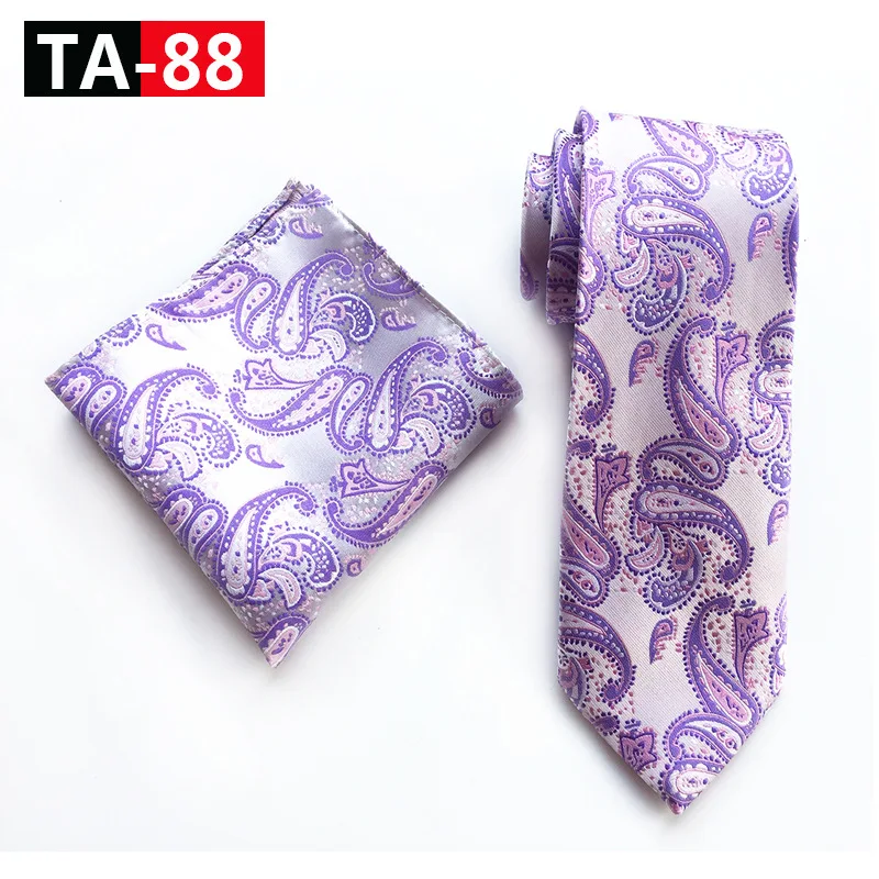 TA-88 Classic Novelty 23 Style Mens Tie Pocket Square Set Silk Paisley Flower Floral Gird Necktie Set Business Wedding Party Tie Set - Цвет: TA-88