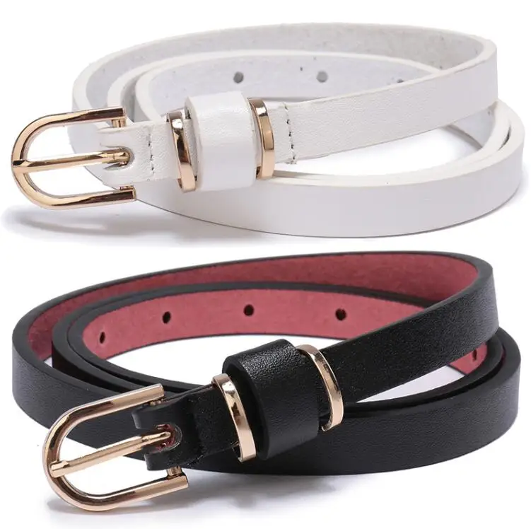 women1.5-white BK 2 упаковки, женский тонкий кожаный ремень, однотонный, с пряжкой, простые поясные ремни для девочек, 10 размеров, женские ремни для платьев - Цвет: women1.5-white BK