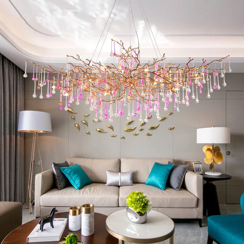 Новое поступление медные цветные люстры освещение капли воды lustre de cristal салон медные avize салон люстры потолочные