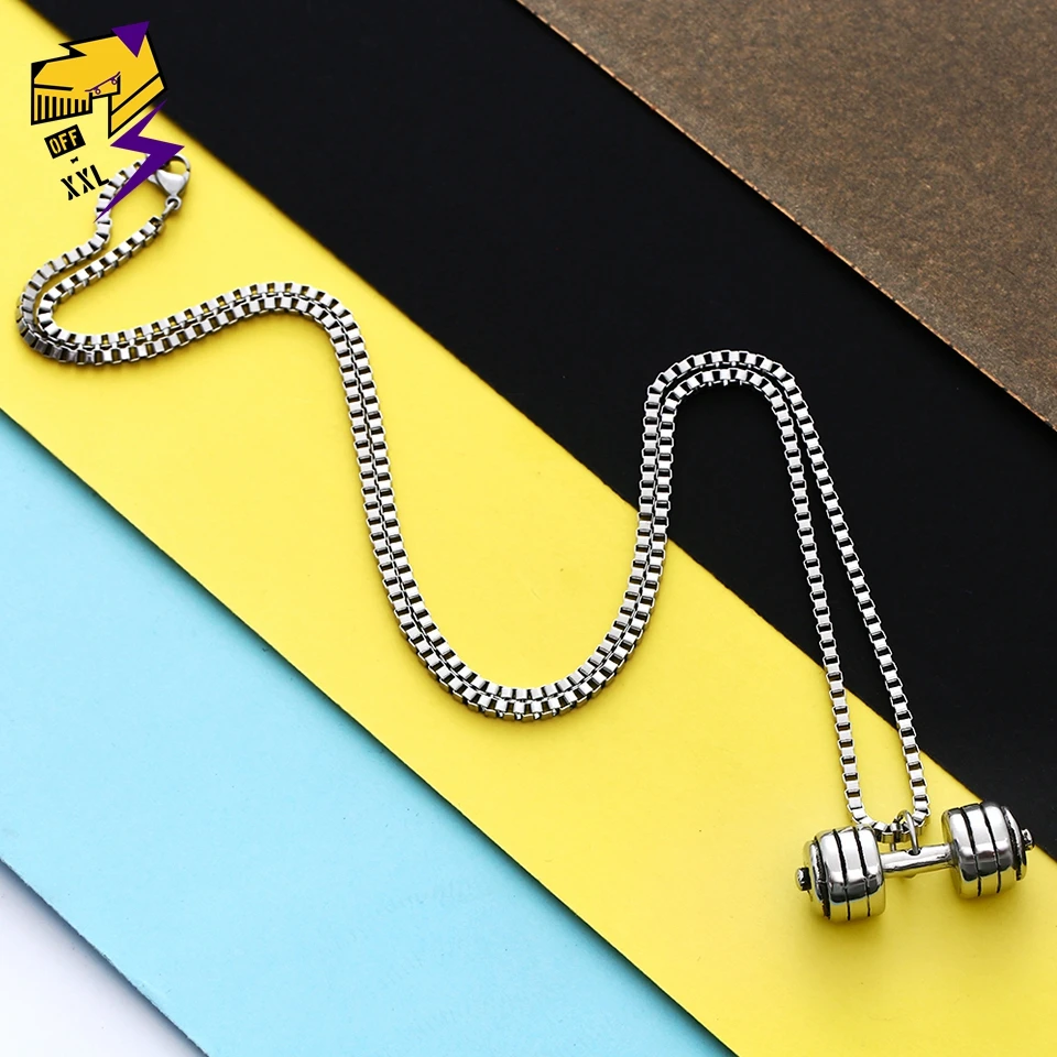 Уличное ожерелье с подвеской гантеля для фитнеса и спорта античные серебряные