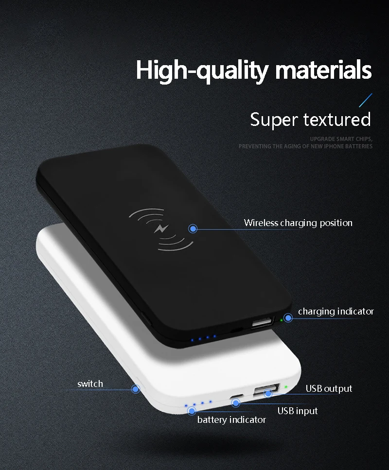 Power bank 10000 мАч qi Беспроводная зарядка сокровище ультра тонкий полимер с