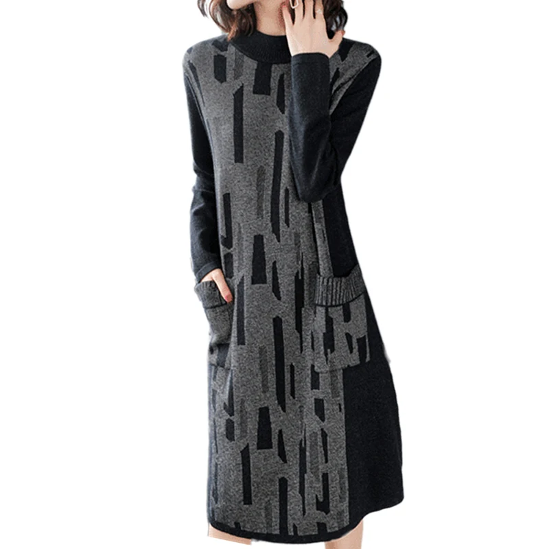 2019 New Fashion Women Sweater Spring Large Size High Quality Knitwear Autumn Long Loose Pullover Casual Ladies Knit Dress Vs355 | Женская