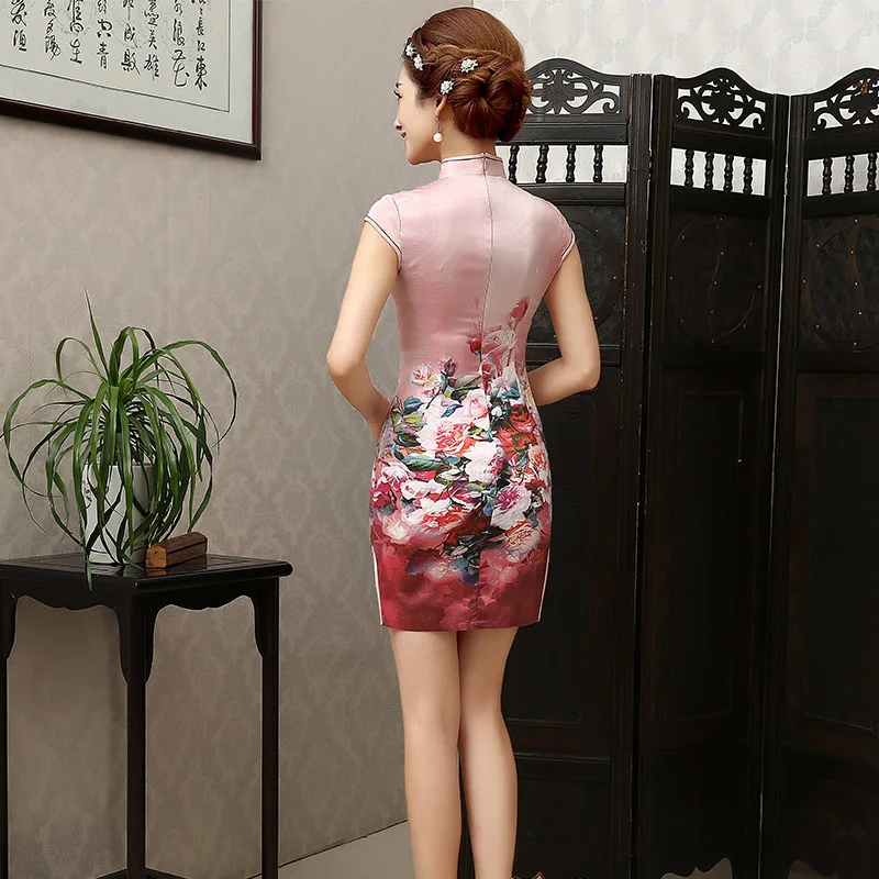 Новые короткие летние женские Сексуальные Cheongsam женские вечерние платья Косплей короткий атласный Qipao старинный китайский традиционный платье 18