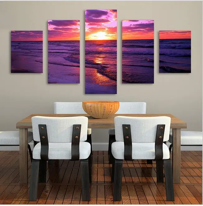 Resplendent sunset 5 panels home/ living room decorative Wall Art Picture canvas Modern art oil painting | Дом и сад