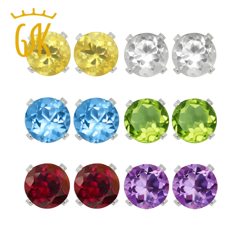 Серьги GemStoneKing 4 мм аметист топаз гранат цитрин шпилька из перидота набор