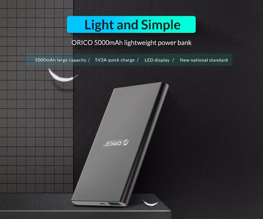 ORICO FIREFLY 5000 мАч Внешний аккумулятор 5V2A 10 Вт макс ультра-тонкий внешний аккумулятор для samsung Xiaomi huawei