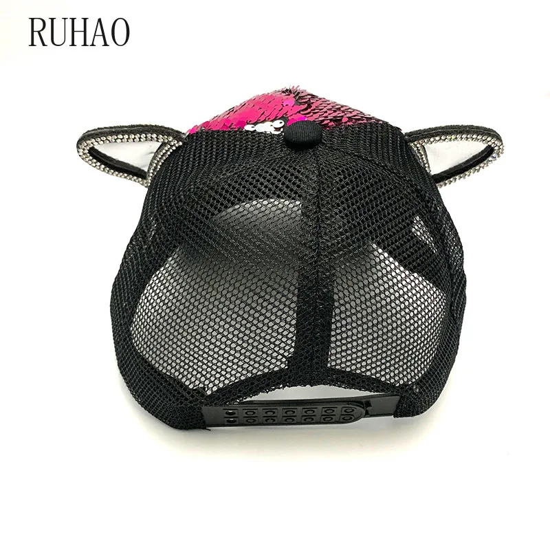 Женская сетчатая бейсболка MAERSHEI милая Кепка с пайетками и ушками для девочки