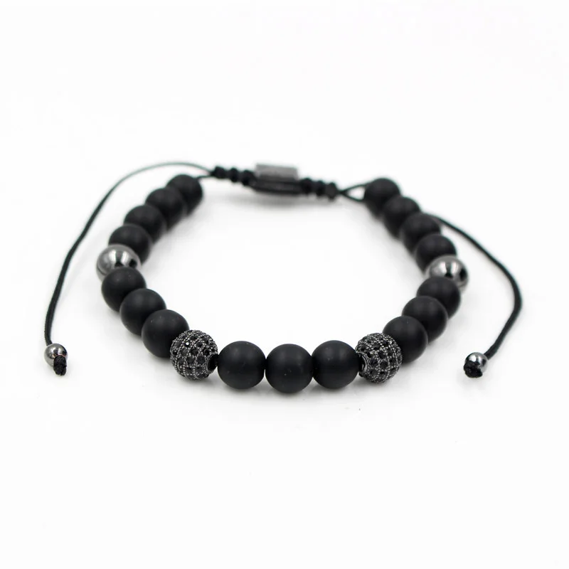 Мужской браслет на запястье NADEEM черный с подвесками из меди и фианита Плетеный