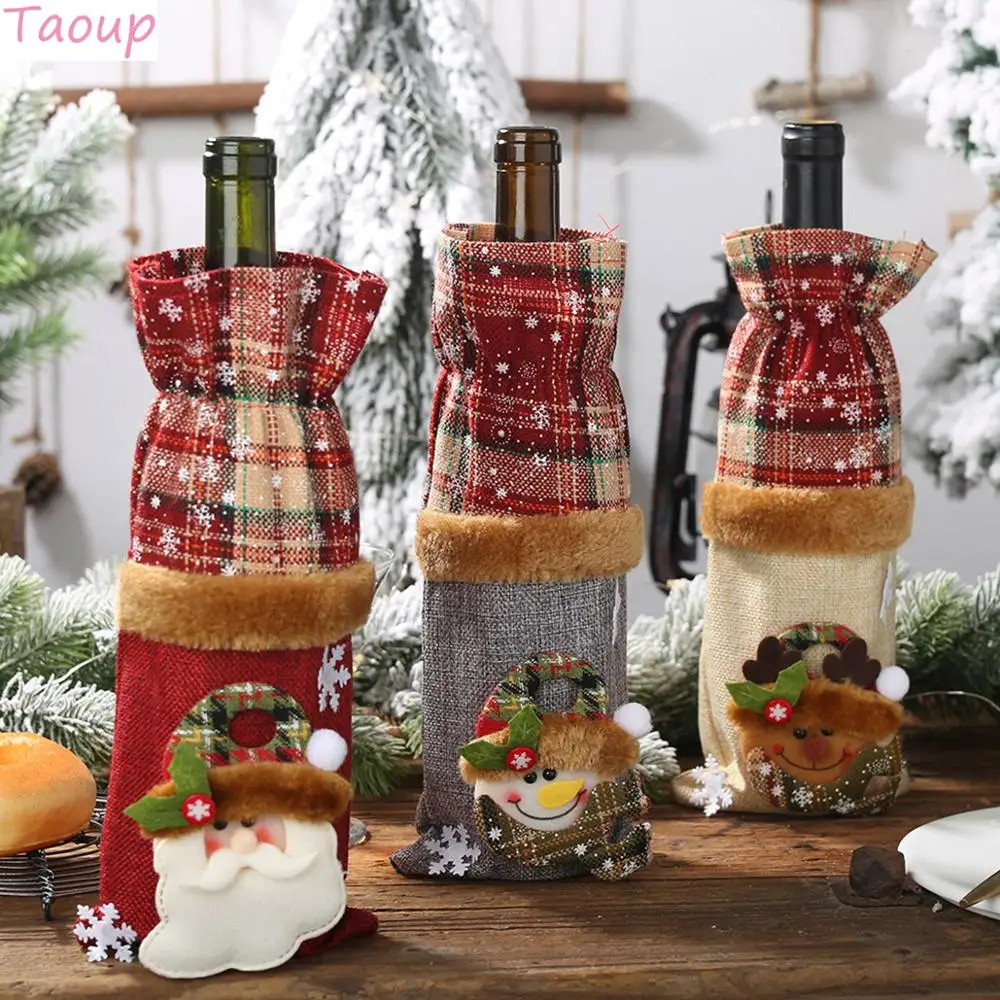 Taoup льняная пеньковая клетка в полоску с рождеством крышка для бутылки вина