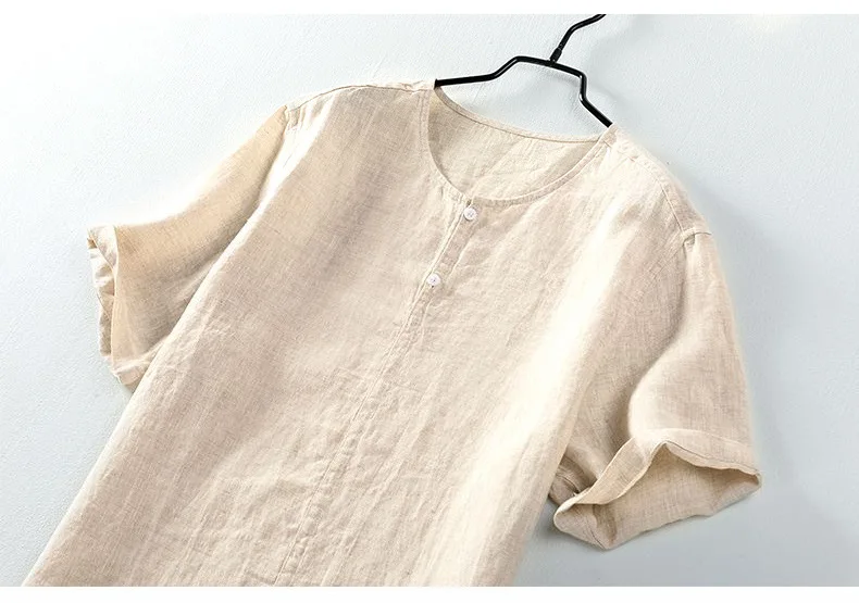 

Men's Retro Chinese Style Short Sleeve Linen Henley Shirts, Sleeve Short T-Shirts for Male