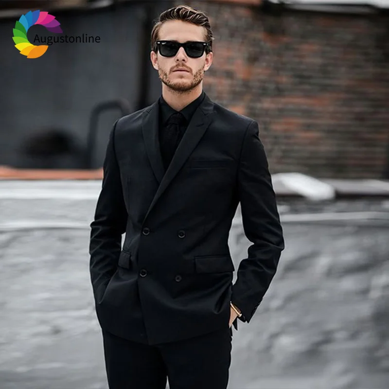 

Men Suits For Wedding Black Double Breasted Bridegroom Groom Casual Custom Slim Fit Prom Tuxedo Best Man Blazer Costume 2 Pieces