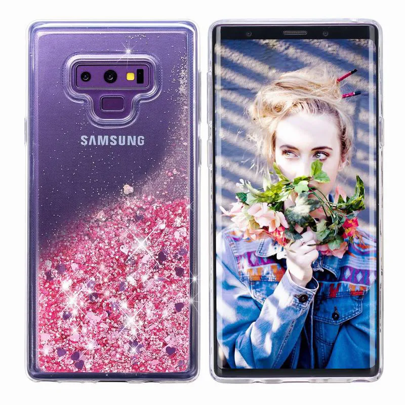 Блестящий жидкий плавающий зыбучий песок чехол для Samsung Note 9 Двухслойный дизайн |