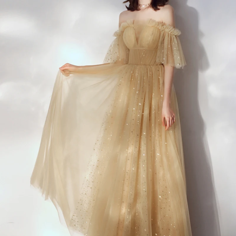 Abiye Gece Elbisesi блестящее Золотое вечернее платье тюль с блестками Robe De Soiree для женщин Abendkleider Длинные вечерние платья