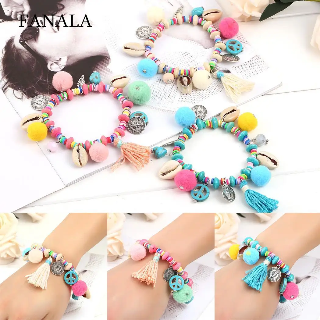 Богемия Шарм Этническая основа Браслеты для Для женщин Смола бисера кисточкой и