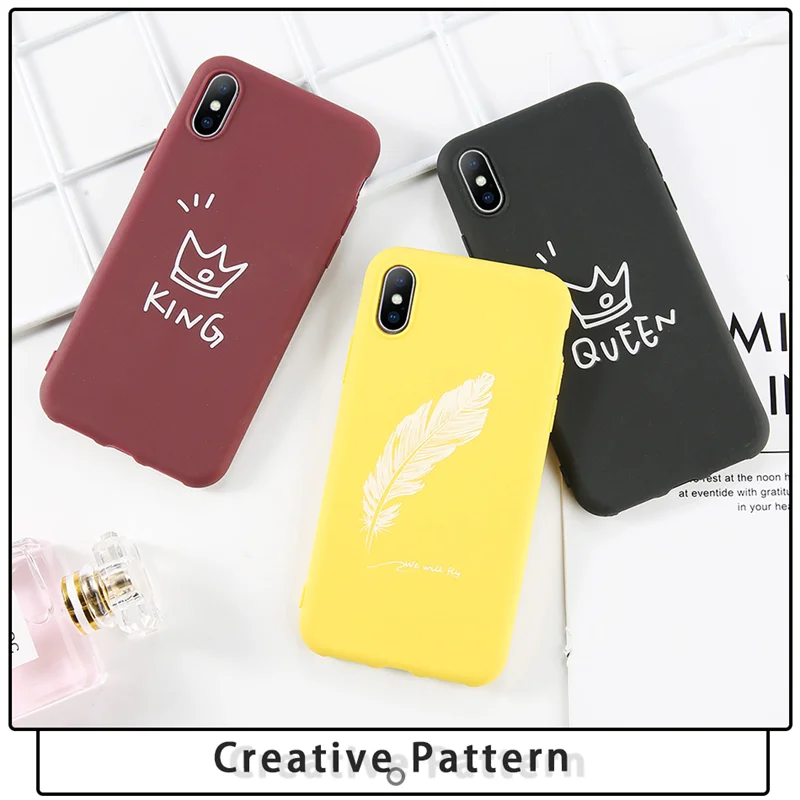 Moskado, мягкий светящийся чехол для телефона s, для iphone 6, 6 S, 7, 8 Plus, XS Max, XR, X, силиконовый чехол для задней панели KING QUEEN, Feather, Love Heart