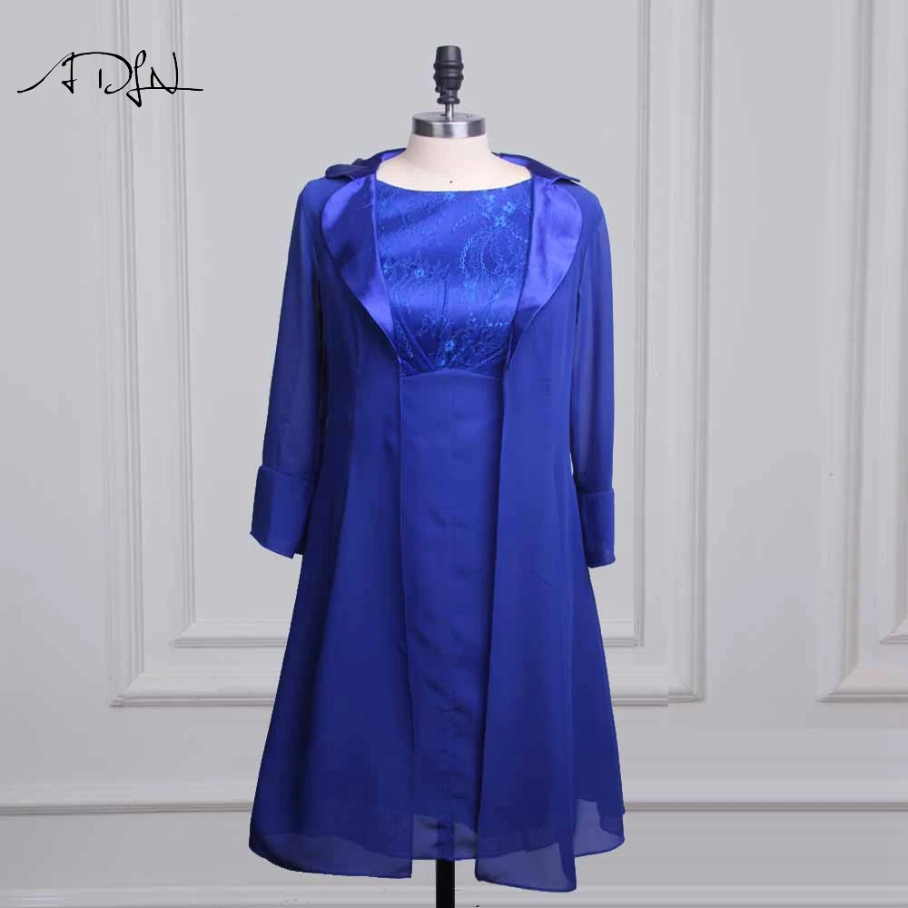 ADLN/синие платья для матери невесты с курткой Шифоновое Платье До Колена из двух