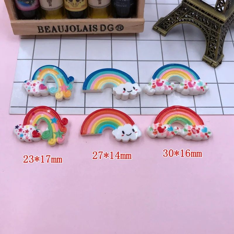 mix small size 5 шт./лот каваи очаровательное сердце радуга, смола кабошон с плоской задней поверхностью для волос Лук центр, украшения телефона, DIY - Цвет: mix small size
