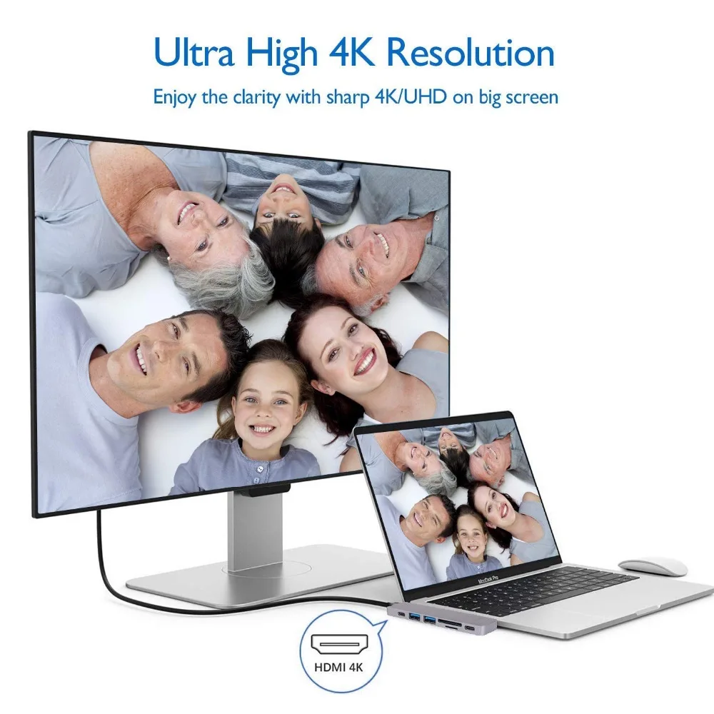 Usb хаб EKSA Thunderbolt 3 с HDMI 4K type C адаптер PD USB 0 портом для MacBook Pro2016/2017/2018/Air 2018 7 в 1|USB-хабы| |
