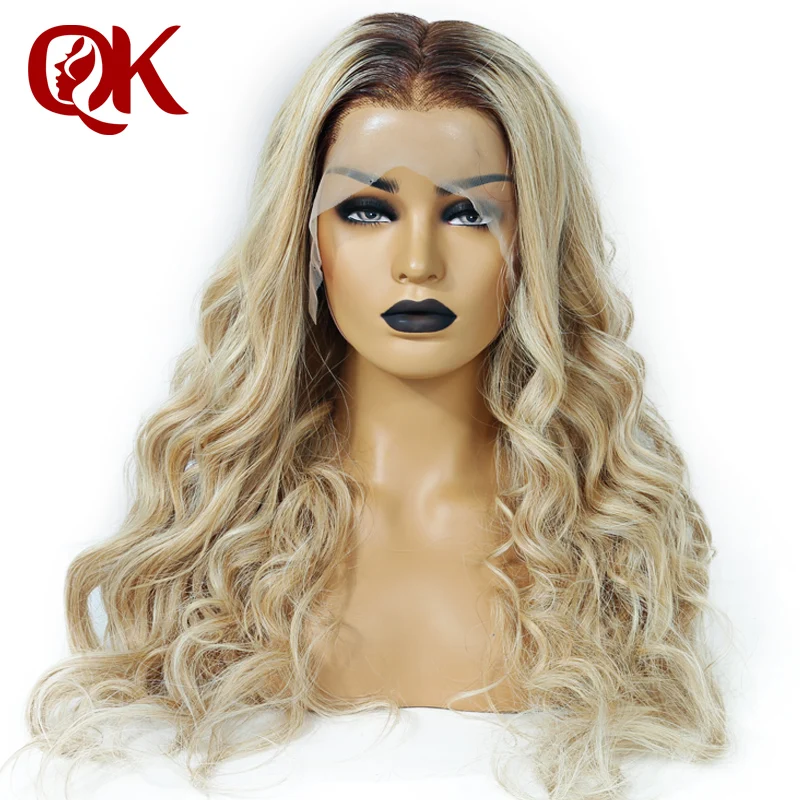 QueenKing фронтальная кружевная лента 180% Плотность Lemi Balayage Ombre Цвет парик T4/27/613