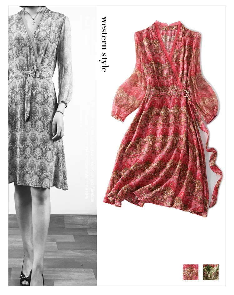 Брендовое женское шелковое платье новинка 2018 весеннее с v-образным вырезом