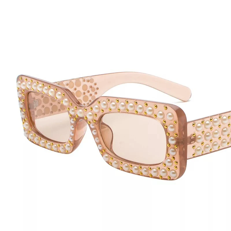 Солнцезащитные очки женские маленькие квадратные вечерние жемчугом