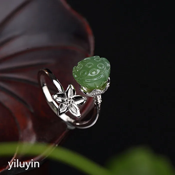 KJJEAXCMY boutique jewelry S925 Sterling Silver Antique inlaid and jade white rose lady's open ring finger | Украшения и