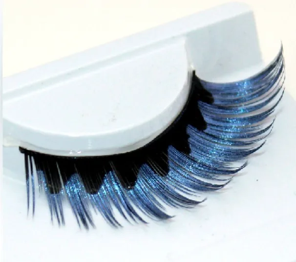 Разноцветные накладные ресницы губы удлиненные стиль флуоресцентный синий|eyelash