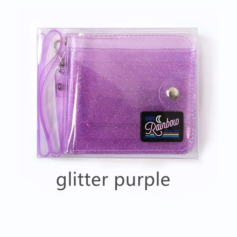 Purple Rainbow Bentoy ПВХ прозрачный короткий шейный кошелек для девочки Milkjoy лазерный голографический Кошелек для монет женский прозрачный сверкающий держатель для карт с буквами - Color: Purple Rainbow