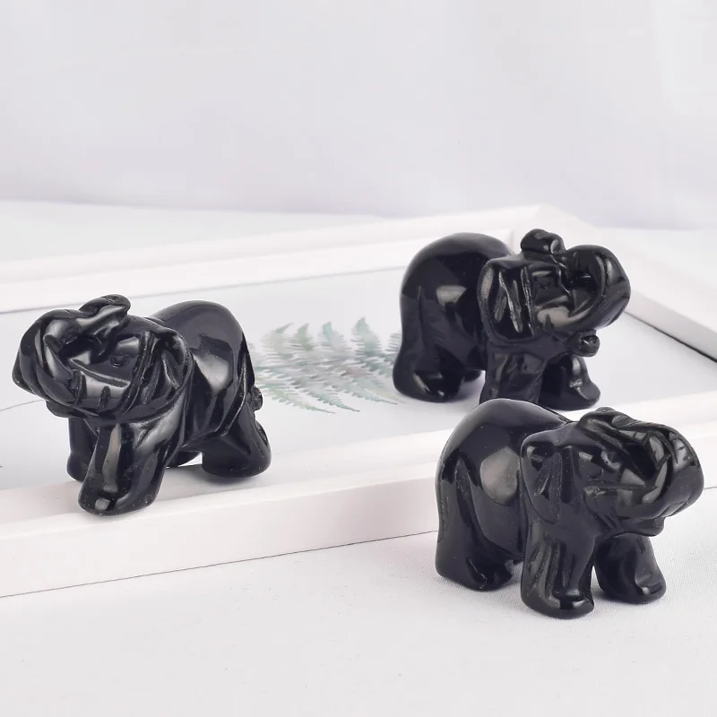 Фигурка слона из черного обсидиана 2 дюйма 3 шт.|Камни| |