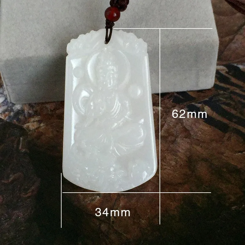 Koraba Fine Jewelry Natural Afghanistan White Jade Ruyi Kwan-yin Bodhisattva Guanyin Buddha Pendant Necklace Free Shipping | Украшения и