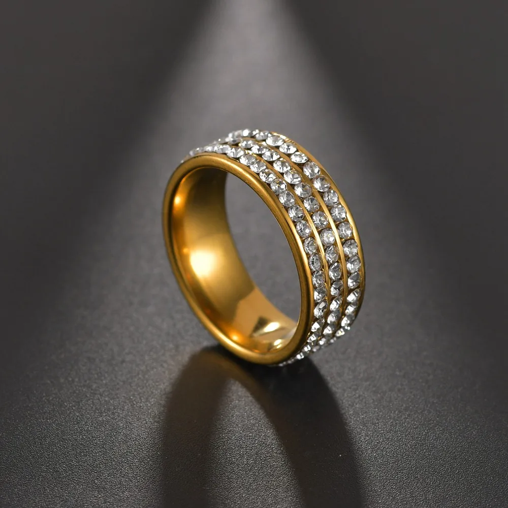 Женские свадебные кольца Стразы с 3 рядами прозрачных кристаллов модные женские