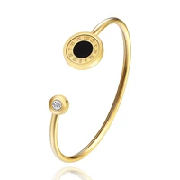 jsbao stainless steel adjustable bracelets bangles black colour shell rotatable bracelets for women roman letters jewelry gift