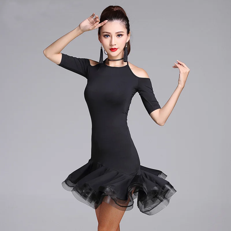 

New Modern Black Sexy Cutout Gauze Latin Dance one-piece dress for women/female, Ballroom Tango Cha Cha Rumba Costumes MD7112