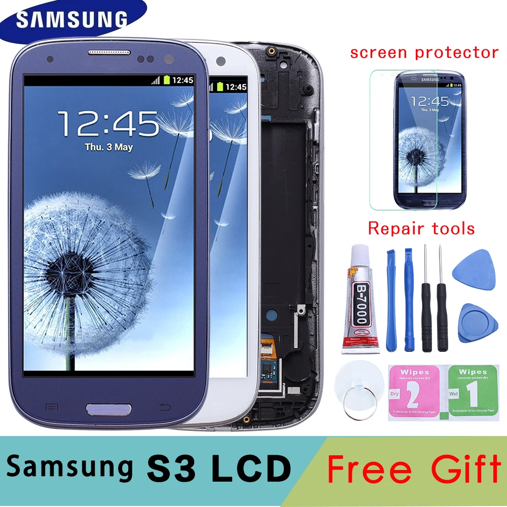 ЖК экран i9300 для SAMSUNG Galaxy S3 i9300i с сменной рамкой LCD i9301 i9308i i9301i|Экраны мобильных