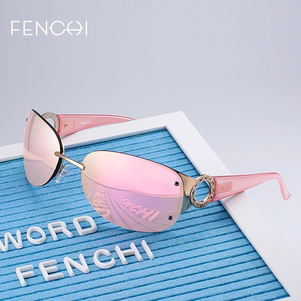 Женские солнцезащитные очки без оправы FENCHI роскошные брендовые розовые для