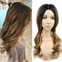 wignee 3 tone ombre women wig black to brown blonde middle part heat resistant synthetic wigs cosplay hair for african american