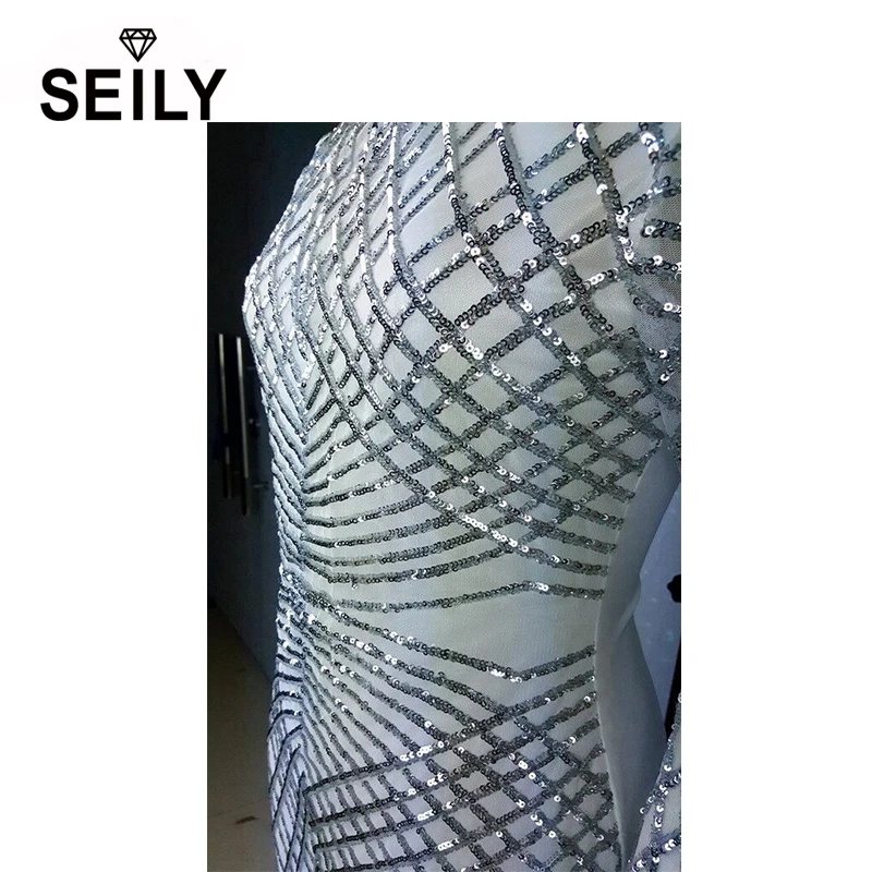 Seily Для женщин Белый Bling мини с пайетками бинты Bodycon платье длинным рукавом