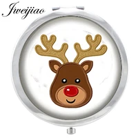 jweijiao cartoon santa claus round metal compact hand mirror cute deer printing vanity mirror merry christmas gift c27